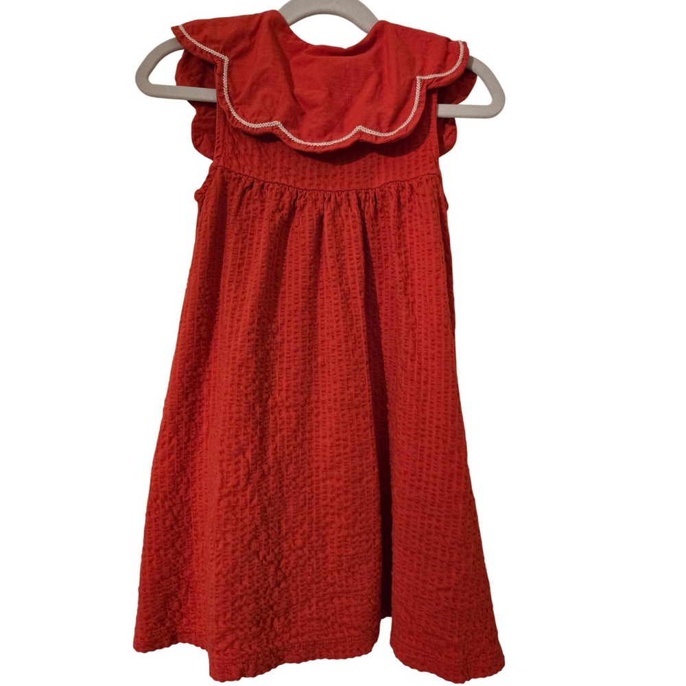 Next Kids Red Seersucker Embroidered Collar Dress 2-3 Years N13-167-383 - Picture 2 of 6